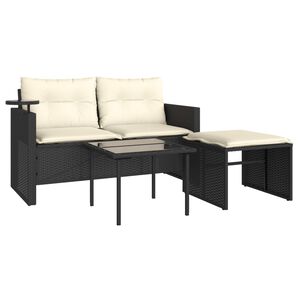 vidaXL 3 Piece Garden Sofa Set with Cushions Black Poly Rattan