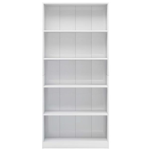 vidaXL 5-Tier Book Cabinet High Gloss White 80x24x175 cm Engineered Wood