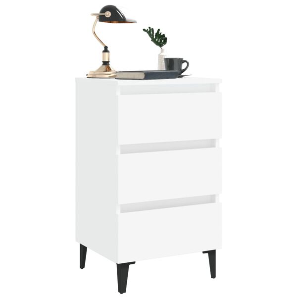 vidaXL Bed Cabinet with Metal Legs White 40x35x69 cm