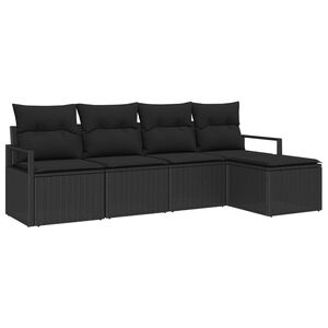 vidaXL Sofa Set with Cushion with Storage 5 pcs Black Poly Rattan
