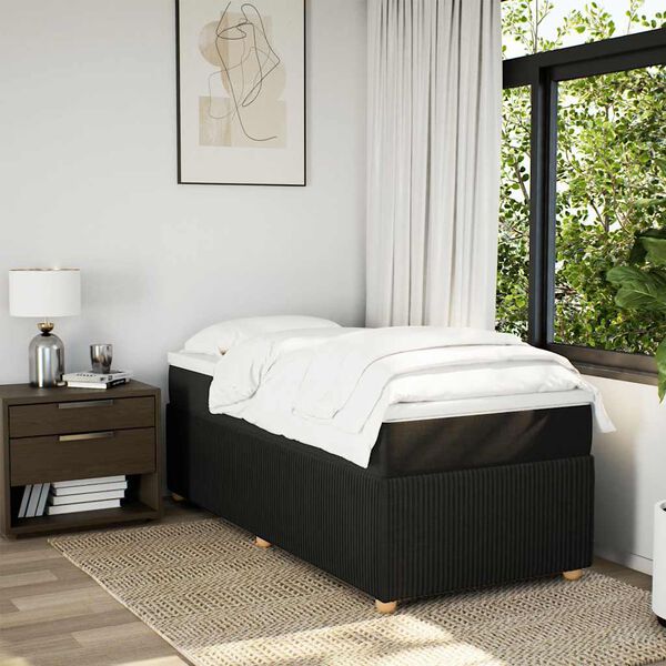 vidaXL Box Spring Bed with Mattress Black King Single Fabric