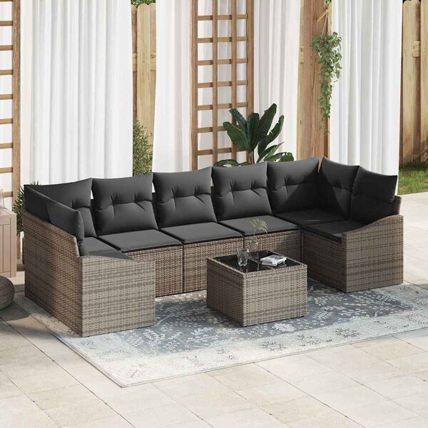 vidaXL Sofa Set with Cushion with Storage 8 pcs Grey Poly Rattan