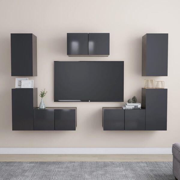 vidaXL 7 Piece TV Cabinet Set Grey Engineered Wood