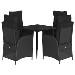 vidaXL 5 Piece Garden Dining Set with Cushions Black Poly Rattan