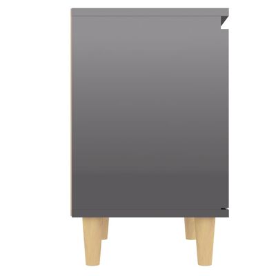 vidaXL Bed Cabinet with Solid Wood Legs High Gloss Grey 40x30x50 cm