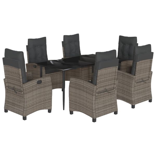 vidaXL 7 Piece Garden Dining Set with Cushions Grey Poly Rattan