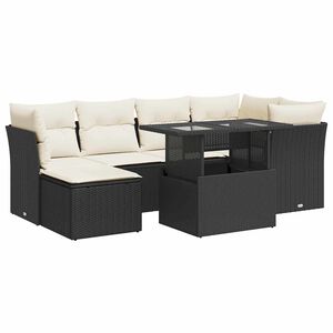 vidaXL 7 Piece Garden Sofa Set with Cushions Black Poly Rattan