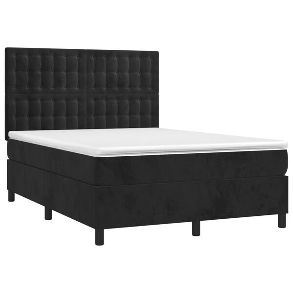 vidaXL Box Spring Bed with Mattress&LED Black 137x187 cm Double Size Velvet