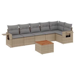 vidaXL 7 Piece Garden Sofa Set with Cushions Beige Poly Rattan