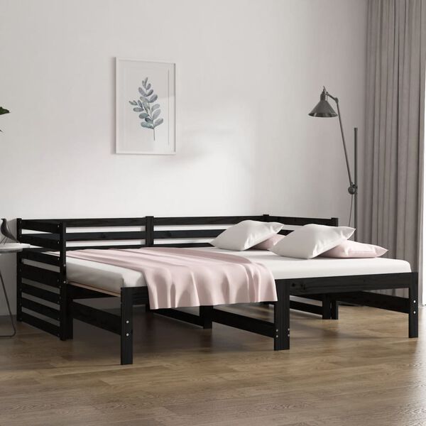 vidaXL Pull-out Day Bed without Mattress Black 2x(90x190)cm