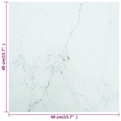 vidaXL Table Top White 40x40 cm 6 mm Tempered Glass with Marble Design