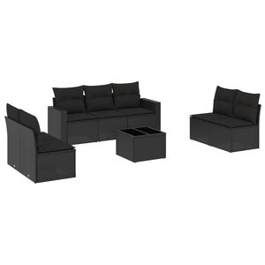 vidaXL 8 Piece Garden Sofa Set with Cushions Black Poly Rattan
