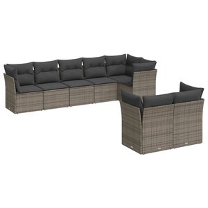 vidaXL 8 Piece Garden Sofa Set with Cushions Grey Poly Rattan