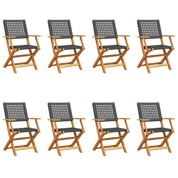 vidaXL Folding Garden Chairs 8 pcs Black Poly Rattan and Solid Wood