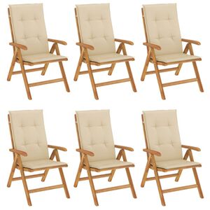 vidaXL Reclining Garden Chairs with Cushions 6 pcs Solid Wood Teak