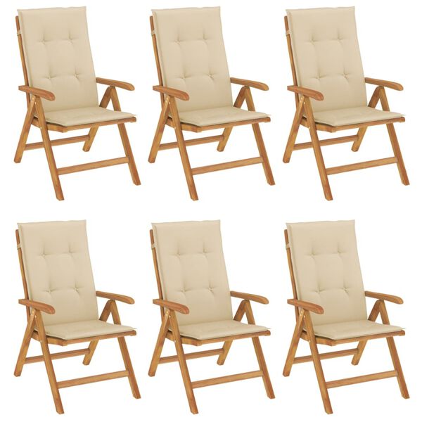 vidaXL Reclining Garden Chairs with Cushions 6 pcs Solid Wood Teak