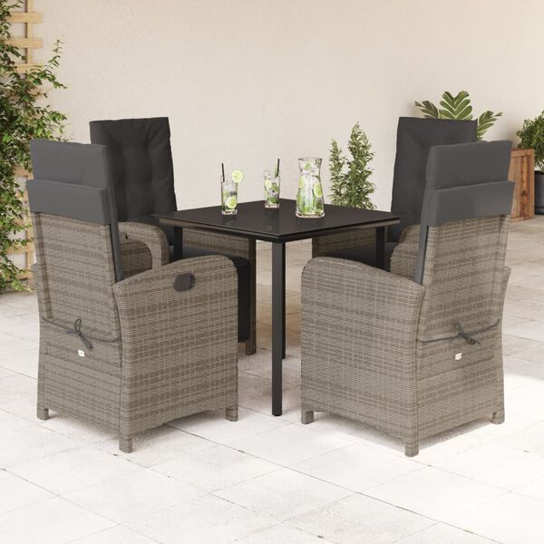 vidaXL 5 Piece Garden Dining Set with Cushions Grey Poly Rattan