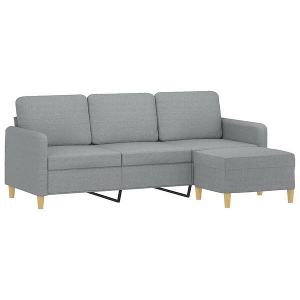 vidaXL 3-Seater Sofa with Footstool Light Grey 180 cm Fabric