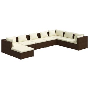 vidaXL 8 Piece Garden Lounge Set with Cushions Poly Rattan Brown