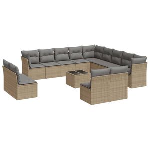 vidaXL 14 Piece Garden Sofa Set with Cushions Beige Poly Rattan