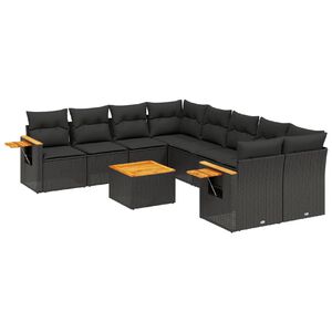 vidaXL 9 Piece Garden Sofa Set with Cushions Black Poly Rattan
