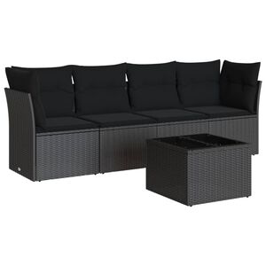 vidaXL 5 Piece Garden Sofa Set with Cushions Black Poly Rattan