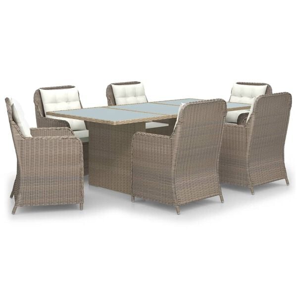vidaXL 7 Piece Garden Dining Set Poly Rattan Brown