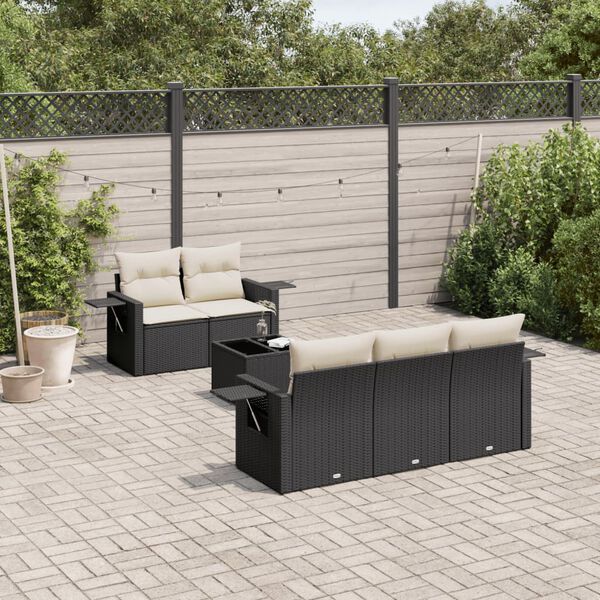 vidaXL 6 Piece Garden Sofa Set with Cushions Black Poly Rattan