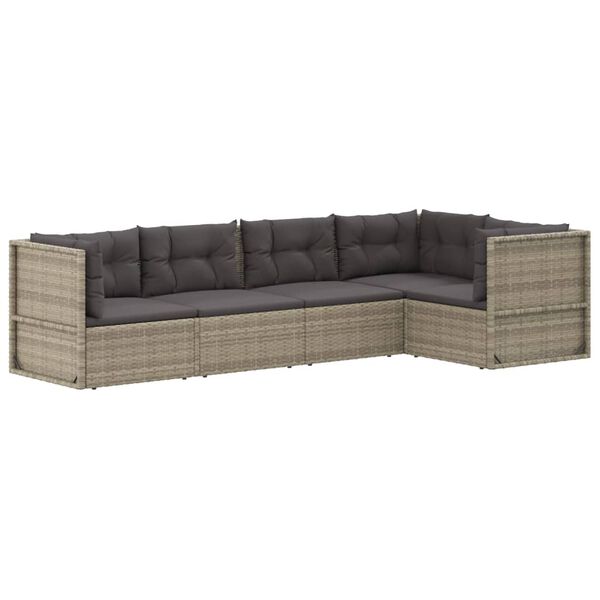 vidaXL 5 Piece Garden Lounge Set with Cushions Grey Poly Rattan