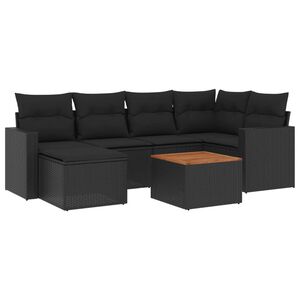 vidaXL 7 Piece Garden Sofa Set with Cushions Black Poly Rattan