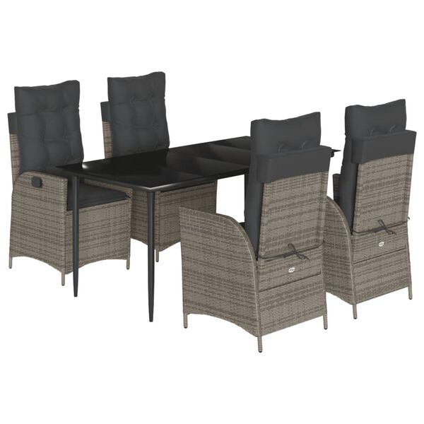 vidaXL 5 Piece Garden Dining Set with Cushions Grey Poly Rattan