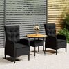 vidaXL 3 Piece Garden Bistro Set Poly Rattan Black