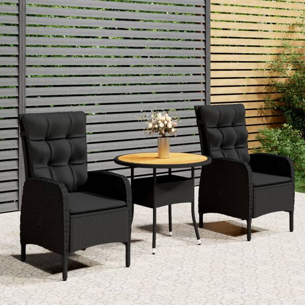 vidaXL 3 Piece Garden Bistro Set Poly Rattan Black