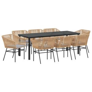 vidaXL Garden Dining Set 9 pcs Brown Powder-Coated Steel