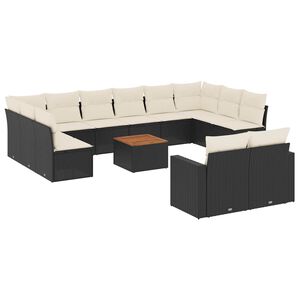 vidaXL 13 Piece Garden Sofa Set with Cushions Black Poly Rattan