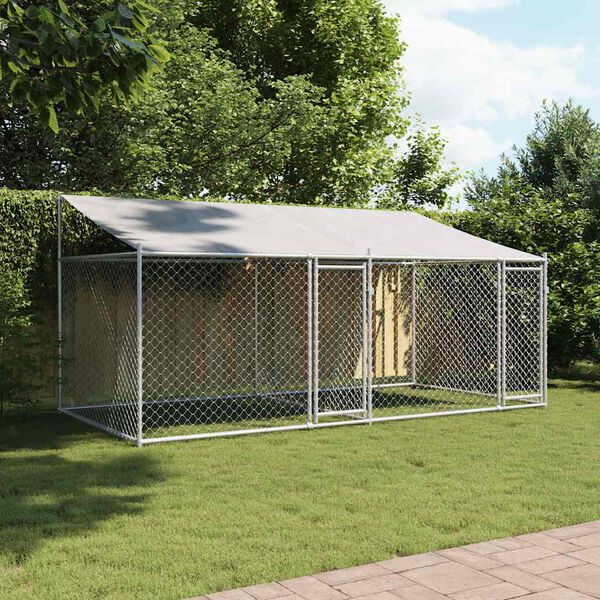 vidaXL Dog Cage with Roof and Doors Grey 4x2x2 m Galvanised Steel