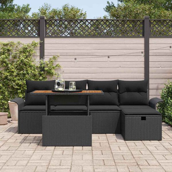 vidaXL Garden Sofa Set Height-Adjustable 6 pcs Black Poly Rattan