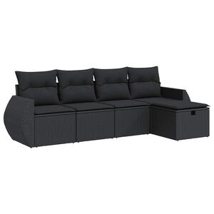 vidaXL 5 Piece Garden Sofa Set with Cushions Black Poly Rattan