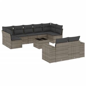 vidaXL 10 Piece Garden Sofa Set with Cushions Grey Poly Rattan