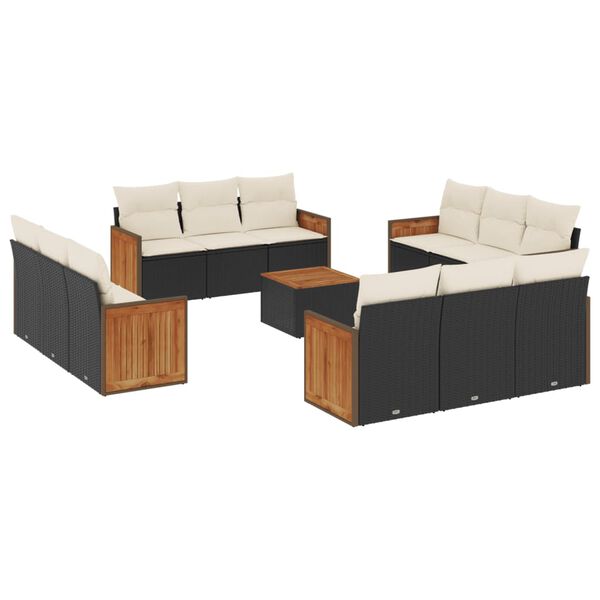 vidaXL 13 Piece Garden Sofa Set with Cushions Black Poly Rattan