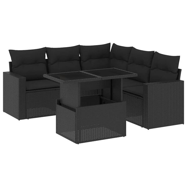 vidaXL 6 Piece Garden Sofa Set with Cushions Black Poly Rattan