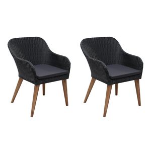 vidaXL Outdoor Chairs with Cushions 2 pcs Poly Rattan Black