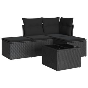 vidaXL 5 Piece Garden Sofa Set with Cushions Black Poly Rattan