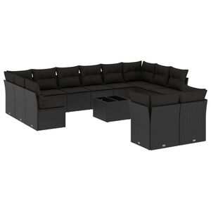 vidaXL 13 Piece Garden Sofa Set with Cushions Black Poly Rattan