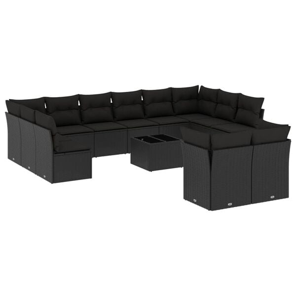 vidaXL 13 Piece Garden Sofa Set with Cushions Black Poly Rattan