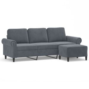 vidaXL 3-Seater Sofa with Footstool Dark Grey 180 cm Velvet