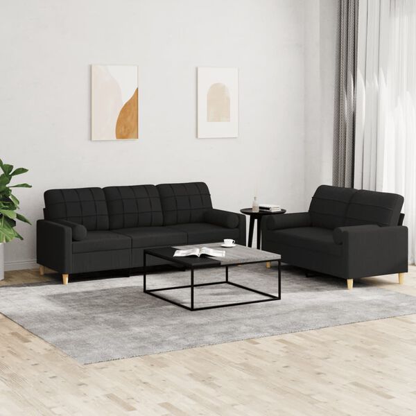 vidaXL 2 Piece Sofa Set with Pillows Black Fabric