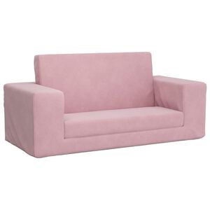 vidaXL Kids' Sofa Bed 2-Seater Pink Soft Plush