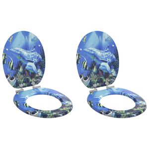 vidaXL WC Toilet Seats 2 pcs with Soft Close Lids MDF Dolphins Design