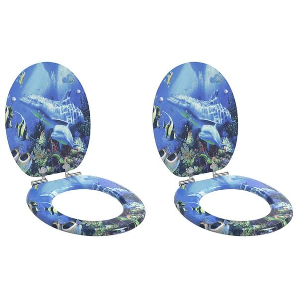 vidaXL WC Toilet Seats 2 pcs with Soft Close Lids MDF Dolphins Design